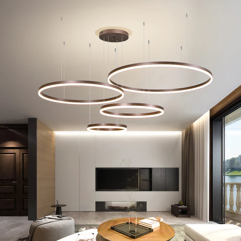 Moderner Pendelleuchter LED Ring Kronleuchter für Esszimmer/Wohnzimmer Gold